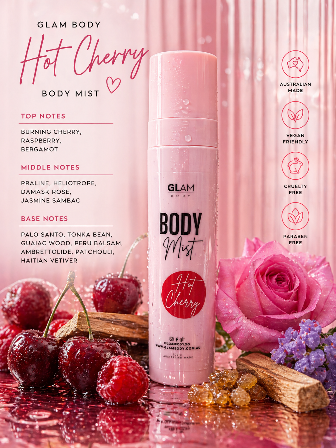 Hot Cherry Body Mist – Sweet, Warm & Addictive Fragrance | Glam Body