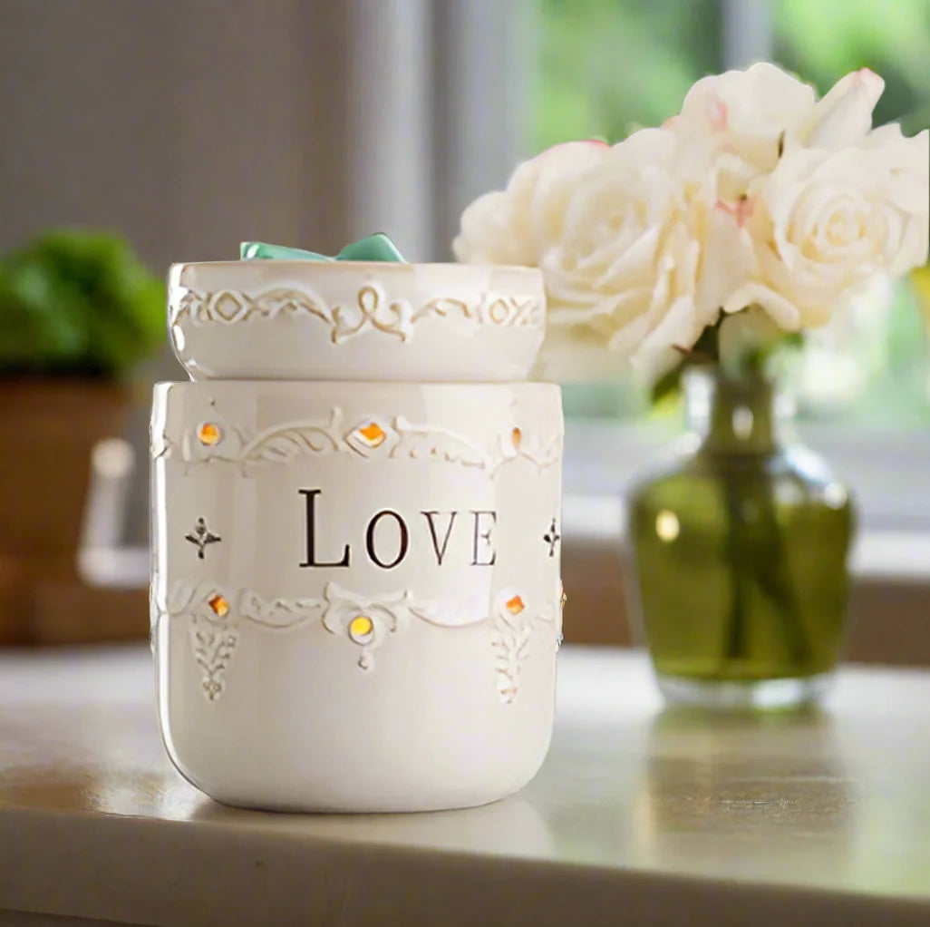 Wax Melt Burner – Live Love Laugh Illumination Warmer (Ivory Ceramic)