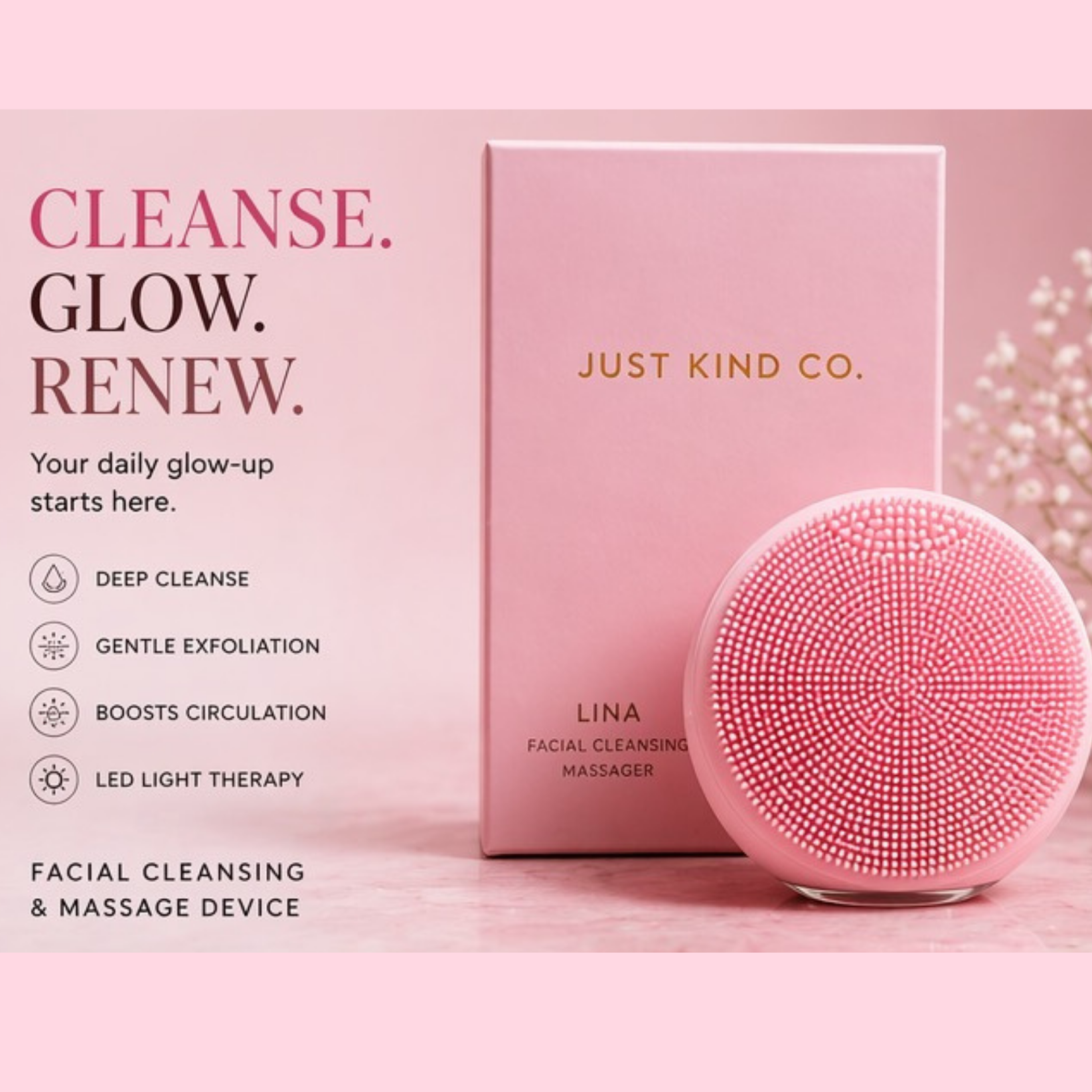 Facial Cleansing & Massage Device – LED Light Therapy Tool