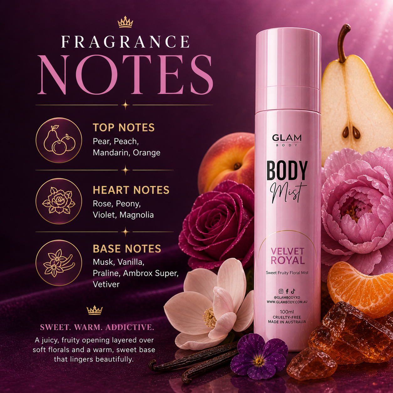 Velvet Royal Body Mist – Sweet Fruity Floral Perfume Spray